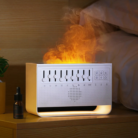 New Baby White Noise Sleep Machine Simulation Flame Aromatherapy Machine Desktop Large Fog Humidifier Portable Bluetooth Speaker