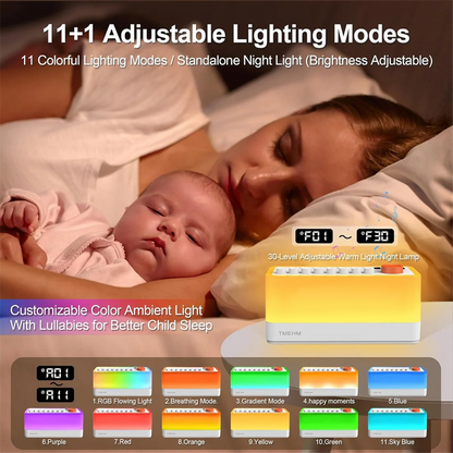 BABQ White Noise Sleep Sound Machine with 8 Nature Sounds, Portable Bluetooth Speaker, 12 Colors Night Lights